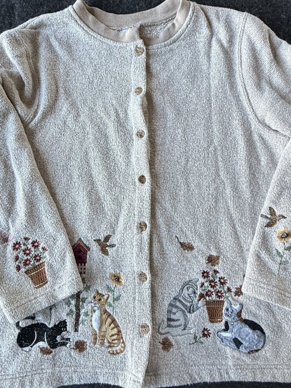 Vintage BonWorth XL Embroidered Cat Cardigan Cottagecore Sweater
